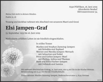 Traueranzeige von Elsi Jampen-Graf von ZO Gesamt