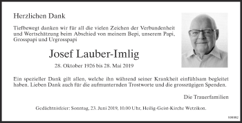 Traueranzeige von Josef Lauber-Imlig von ZO Gesamt