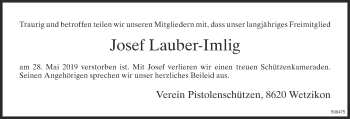 Traueranzeige von Josef Lauber-Imlig von ZO Gesamt