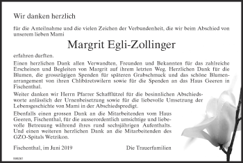 Traueranzeige von Margrit Egli-Zollinger von ZO Gesamt