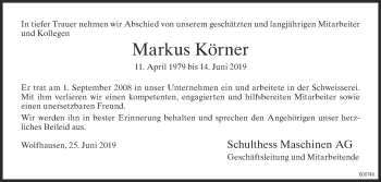 Traueranzeige von Markus Körner von ZO Gesamt