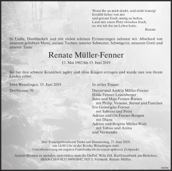 Traueranzeige von Renate Müller-Fenner von ZO Gesamt