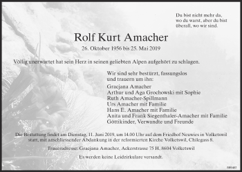 Traueranzeige von Rolf Kurt Amacher von ZO Gesamt