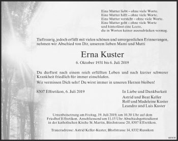 Traueranzeige von Erna Kuster von reg_12345