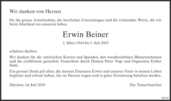 Traueranzeige von Erwin Beiner von ZO Gesamt