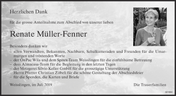 Traueranzeige von Renate Müller-Fenner von ZO Gesamt