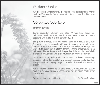 Traueranzeige von Verena Weber von ZO Gesamt