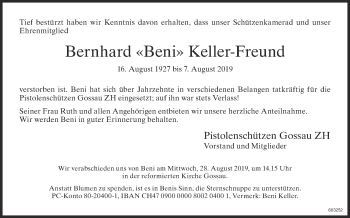 Traueranzeige von Bernhard Keller-Freund von ZO Gesamt