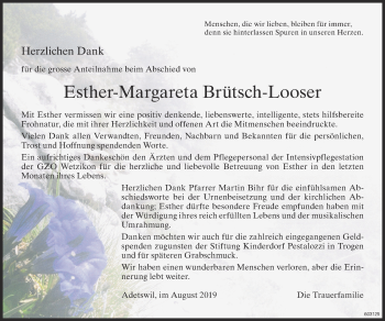 Traueranzeige von Esther-Margareta Brütsch-Looser von ZO Gesamt