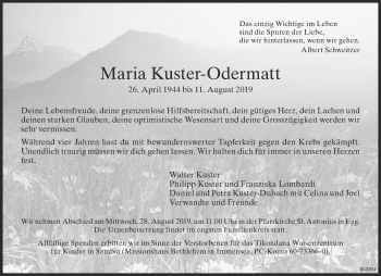 Traueranzeige von Maria Kuster-Odermatt von ZO Gesamt