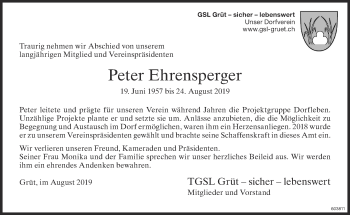 Traueranzeige von Peter Ehrensperger von ZO Gesamt