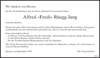 Traueranzeige von Alfred Rüegg-Jung von ZO Gesamt