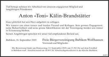 Traueranzeige von Anton Kälin-Brandstätter von ZO Gesamt