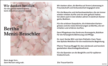 Traueranzeige von Bertha Menzi-Braschler von ZO Gesamt