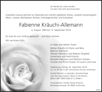 Traueranzeige von Fabienne Kräuchi-Allemann von ZO Gesamt