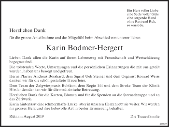 Traueranzeige von Karin Bodmer-Hergert von ZO Gesamt