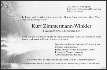 Traueranzeige von Kurt Zimmermann-Winkler von ZO Gesamt