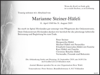 Traueranzeige von Marianne Steiner-Häfeli von ZO Gesamt