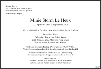 Traueranzeige von Minie  Storm Le Heux von reg_12345