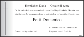 Traueranzeige von Petti Domenico von ZO Gesamt