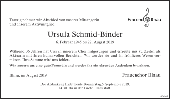 Traueranzeige von Ursula Schmid-Binder von reg_12345