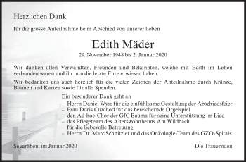 Traueranzeige von Edith Mäder von ZO solo