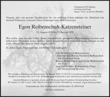 Traueranzeige von Egon Reibenschuh-Katzensteiner von AvU