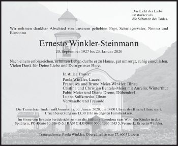 Traueranzeige von Ernesto Winkler-Steinmann von ZO solo