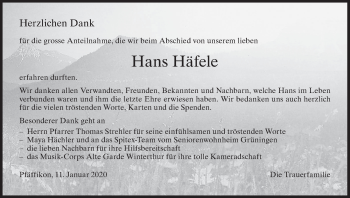 Traueranzeige von Hans Häfele von ZO solo