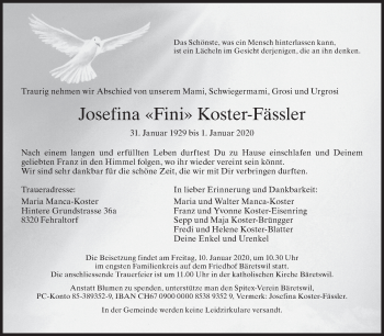 Traueranzeige von Josefina Koster-Fässler von ZO solo