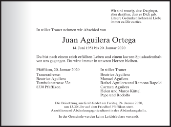 Traueranzeige von Juan Aguilera Ortego von ZO solo