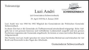 Traueranzeige von Luzi Andri von GL solo