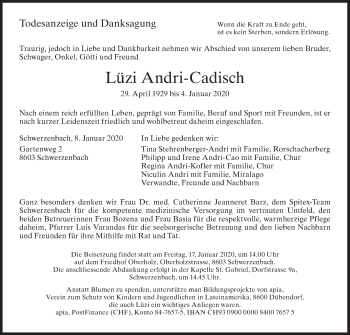 Traueranzeige von Lüzi Andri-Cadisch von GL solo