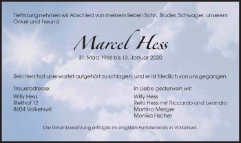 Traueranzeige von Marcel Hess von VO solo