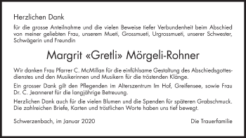 Traueranzeige von Margrit Mörgeli-Rohner von GL solo