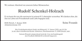 Traueranzeige von Rudolf Schenkel-Holzach von ZO solo