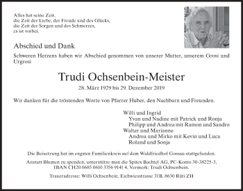 Traueranzeige von Trudi Ochsenbein-Meister von ZO solo