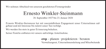 Traueranzeige von Ernesto Winkler-Steinmann von ZO solo