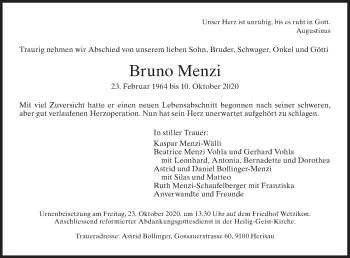 Traueranzeige von Bruno Menzi von AvU