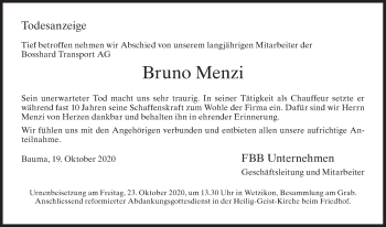 Traueranzeige von Bruno Menzi von ZO solo