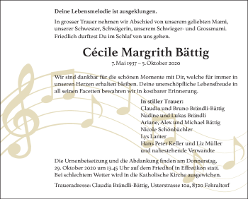 Traueranzeige von Cécile Margrith Bättig von reg_4