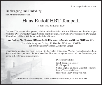 Traueranzeige von Hans-Rudolf Temperli von ZO solo