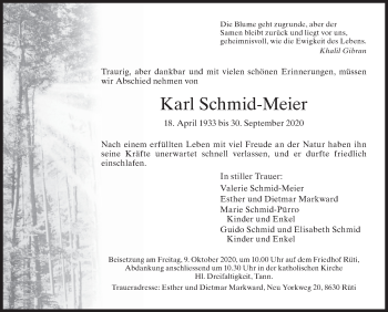 Traueranzeige von Karl Schmid-Meier von AvU