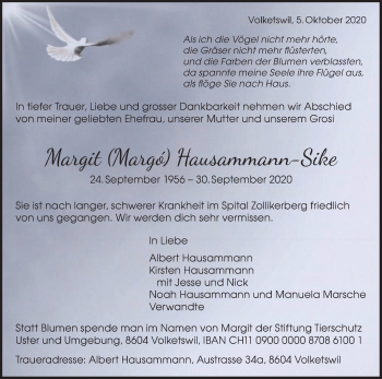 Traueranzeige von Margit Hausammann-Sike von GL solo