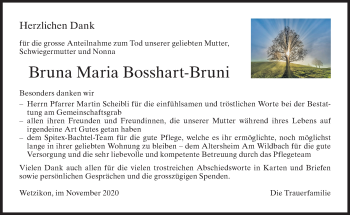 Traueranzeige von Bruna Maria Bosshart-Bruni von AvU