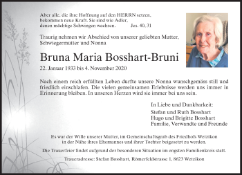 Traueranzeige von Bruna Maria Bosshart-Bruni von AvU