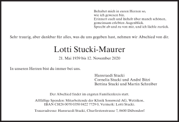 Traueranzeige von Lotti Stucki-Maurer von AvU