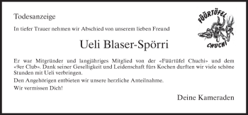 Traueranzeige von Ueli Blaser-Spörri von AvU