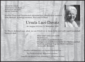 Traueranzeige von Ursula Luzi-Davatz von AvU