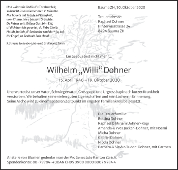 Traueranzeige von Wilhelm  Dohner von AvU